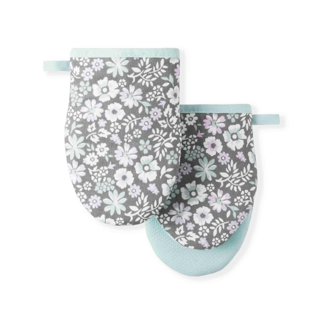 Martha Stewart Ditsy Floral Mini Oven Mitt 2-Pack Set, Grey, 5.5"X8"